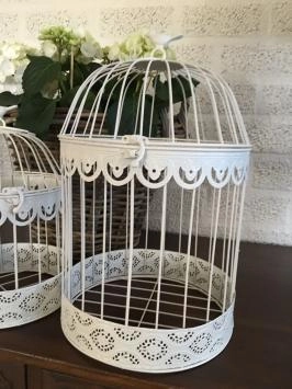 Ensemble cages à oiseaux, petit + grand rond, métal, blanc
